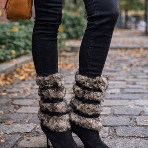 Worthington Montana Chic Faux Fur Stiletto Ankle Boots Zipper Closer Size 8.5 M